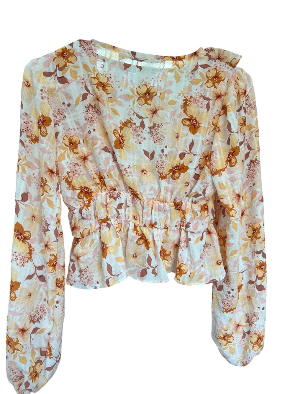 Liberty Love Floral Ruffle Peplum Blouse - Cream, Tan & Yellow - Picture 3 of 4